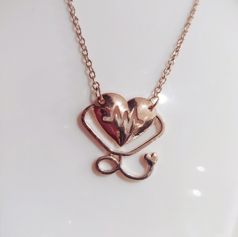 Rose gold heart ekg stethoscope necklace (ADD ON ITEM)